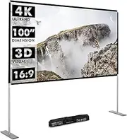 Costway 100" Projector Screen with Stand, Projector Screen with 160° Viewing Angle, Premium Fabric, Solid Aluminium Frame & Steel Base, Indoor & Outdoor Movie Screen for Family Party (100")