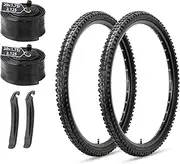 MOHEGIA Mountain Bike Tires Set: 2-Pack 20/24/26x1.95 Inch Puncture-Resistant Folding Replacement Bicycle Tires and Pair Inner Tubes with Tire Levers for MTB Off-Road Bike