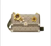 Tory Burch T monogram Braided Floral Shoulder Bag Nwt $748