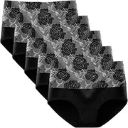 [HEJIGOOD] Women's High Waist Briefs 5 Pack Cotton Stretchy Breathable Underwear Hipster Rose Jacquard Ladies Panties L-5XL
