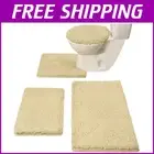 Elegant Non-Slip Bath Rug Set 4-Piece in Beige - Machine Washable & Absorbent