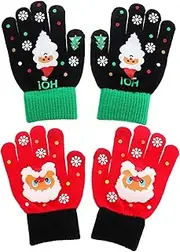 [LIFKOME] Boys and Girls Knitted Gloves Touchscreen Winter Gloves 2 Pairs for School Outdoor