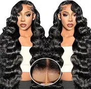 LuAiJa Wear and Go Glueless Human Hair Wigs Pre Cut 200% Density Wavy Lace Front Wig Human Hair 7x5 HD Lace Frontal Wig Human Hair for Women 34 Inch