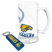 AFL Stein And Opener Set - West Coast Eagles - Drink Cup Mug - Retail Boxed