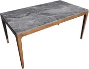HEQS Elaine Dining Table, Grey, Marble, Dining Table with Solid Wood Legs, Dining Room Furniture