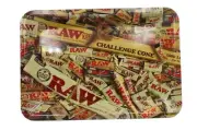 Raw Metal Rolling Tray - Mixed Product Design Smoking Tobacco - Mini (18x12cm)