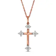 0.17 CT. T.W. Natural Diamond Clover Cross Pendant in 10K Rose Gold