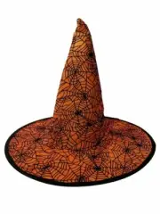Spiderweb Orange Black Halloween Witch Hat 18 in