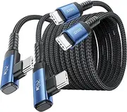 toocki 240W 2Pack USB C to USB C Cable 3M, PD3.1 Fast Charging & 480Mbps, Nylon Braided Right Angle Type-C Cord for iPhone 16 / MacBook Pro/iPad Pro/Galaxy S25