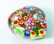 M Design Art Glass Mouth Blown Millefiori Crystal Heart Handmade Glass P...