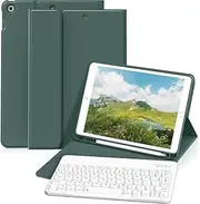 iPad 9th Generation (2021) / iPad 8th Gen (2020) / iPad 7th Gen (2019) 10.2 Inch Keyboard Case with Built-in Pencil Holder, Detachable Wireless Bluetooth Keyboard Cover 10.2 inch Case,Dark Green