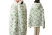 Soft Cozy Hoodie Cloak Wrap Bedding Throws Oversize Blanket With Hand Gloves-Green