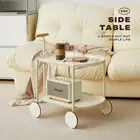 Movable Modern Small Unit Coffee Table Cart Storage Sofa Side Table with Wheels