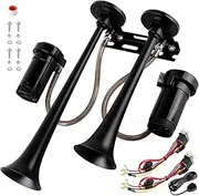 Air Horn for truck horn kit, ultra loud dB. The Air horn with two 120 PSI Air compressor is suitable for pickup/motorhome/SUV/truck/train 12V 150db and other vehicles ((2 speakers with button))