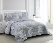 Brilliant Sunshine Grey Flowers Patchwork, Quilt Set King, Medium
