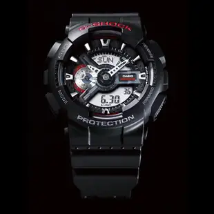 CASIO 卡西歐 G-SHOCK 經典紅黑重機雙顯手錶-55mm GA-110-1A