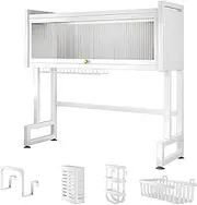 Maxkon Over Sink Dish Rack Steel Dish Drainer 3 Tier Expandable Dish Drying Rack Large Kitchen Sink Shelf Kitchen Storage Counter Organization Adjustable Length 90-95cm White