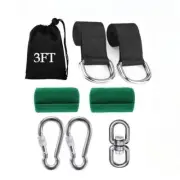 Angel Sar 2-Piece 3 ft. Black Tree Swing Straps with Tree Protector, Carabiner,