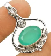 Natural Aquamarine Chalcedony 925 Sterling Silver Pendant 1 1/2''Long @B1-7