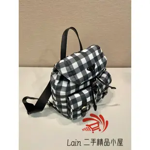 二手精品 PRADA 普拉達 尼龍帆布格子後背包 雙肩包 女款