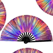 WNWBFM Boots on The Ground Fan,Large Holographic Folding Hand Fan, Clap Fans For Line Dancing,Foldable Craft Holding Laser Colors Hand Fan,Party,Dance Enthusiasts Gift (Red)