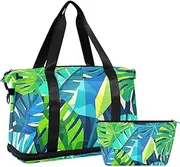 [Amooorous] Geometric Abstract Palm Leaf Summer Tote Bag Weekender Duffel Bag with Adjustable Strap for Travel 2 Pcs Set, Geometric abstract palm leaf summer, 1 size