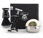 Pure Vegan Hair Shaving Brush Kit For Men with DE Razor, Stand & Steel Bowl