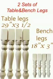 2 Sets of hand made table & bench legs in pine wood