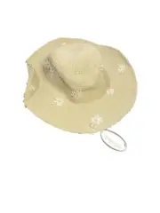 Scala Straw Hat One Size Floppy Daisy Embroidered One Size Handmade NEW WITH TAG
