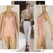GUCCI TOP EMBROIDERED LONG FRINGE DESIGN PINK $1,750 sz IT 42 US 6