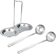 1Set Stainless Steel Slotted Ladle with Storage Rack Kitchen Tool for Hot Pot Soup Convenient Colander Soup Spoon Easy to Use Store