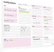 Weekly Planner Pad with daily planning sections - A4 52 sheets 100gsm paper - Undated Calendar Pad with Habit Tracker, To Do, Priority Lists and Notes - For work home and study revision