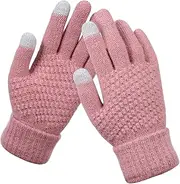 [Hellery] Touchscreen Gloves for Winter Activities, Knit Design for Men And Women, Pink