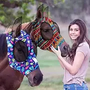 Weewooday 2 Pieces Horse Fly Masks for Horses Soft Fly Masks for Horses with Ears Smooth and Elasticity Fly Mask with UV Protection(L, Tribal Grid Patterns)