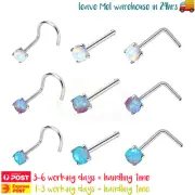 3PCS Nose Studs Opalite Rings Bent Spiral Surgical Steel Body Piercing Jewellery