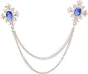 [Rrdaily] Vintage Lapel Chain Tassel Pin Cross Flower Pin Shirt Collar badge Brooch Pins Colorful Crystal Gemstone Pin Rhinestone Suit Lapel Brooch Pin for Men