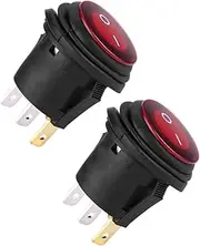 LED Rocker Toggle Switch Red Light DC 12V/24V Universal 20A Car Auto Boat 2pcs Round On Off Black Red
