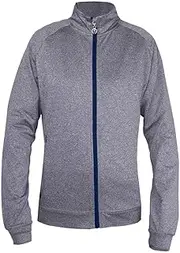 [Island Green] Women's Golf Ladies Contrast Full Zip Flexible Thermal Breathable Ultra Light Top, Grey