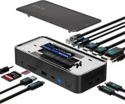 WAVLINK USB C Docking Station 3 Monitors, 13 in 1 USB C Hub with 5Gbps M.2 PC