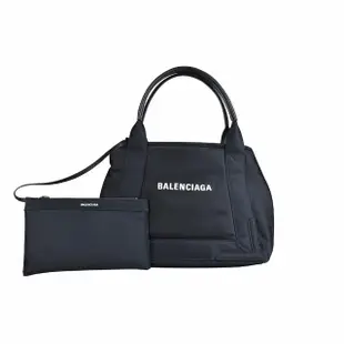 【Balenciaga 巴黎世家】CABAS經典LOGO標誌皮革相飾尼龍手提子母包(S/黑x白)