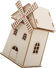 ERINGOGO Wooden Windmill House Prop Solar Powered Toy Assembly Kit Craft for Boys and Girls