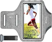JETech Phone Armband Holder with Key Holder and Card Slot for Phone Upto 6.2 inch, iPhone 16e/16/15 Pro/15/14 Pro/14/13 Pro/13, Galaxy S23/S22, Pixel 8a, Water Resistant, Adjustable Band (Grey)