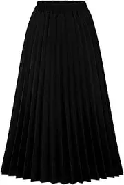[Chartou] Womens Chic Elastic High Waisted A Line Leopard Print Pleated Shirring Midi-Long Skirt
