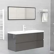 Bathroom Furniture Set High Gloss Grey Engineered Wood,Stylish Bathroom Furniture Set with Sink Cabinet, Builtin Basin, and Mirror for Ample Storage and Contemporary Decor Furniture Sets