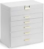 Vlando 6 Layer Large Jewelry Box - Jewelry Holder Organizer, Jewelry Box Organizer for Drawer Necklace Ring Bracelet and Watch-White