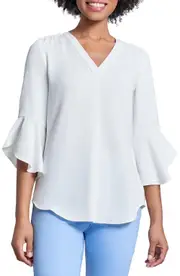 Jones New York Flutter Sleeve Pleat V-Neck Top in Nyc White at Nordstrom, Size Medium