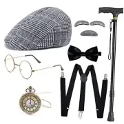 Old Man Costume Accessories Set 100 Days of School Grid Newsboy Hat-gray