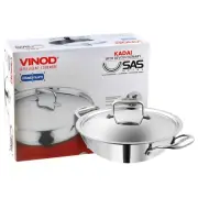 Vinod SAS Pro Platinum Triply Stainless Steel Non Stick Kadhai/Wok With Lid 1.8L