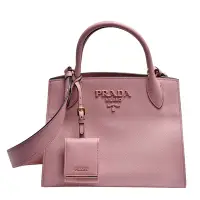 在飛比找Yahoo奇摩購物中心優惠-PRADA 經典啞光品牌LOGO防刮牛皮手提/斜背包(粉紅色