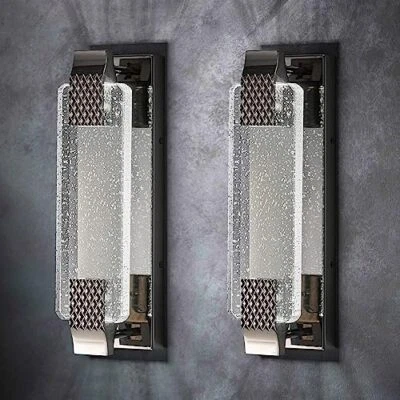 Modern Crystal Wall Sconce Lighting with Bubble Crystal 15in-2Pack Black